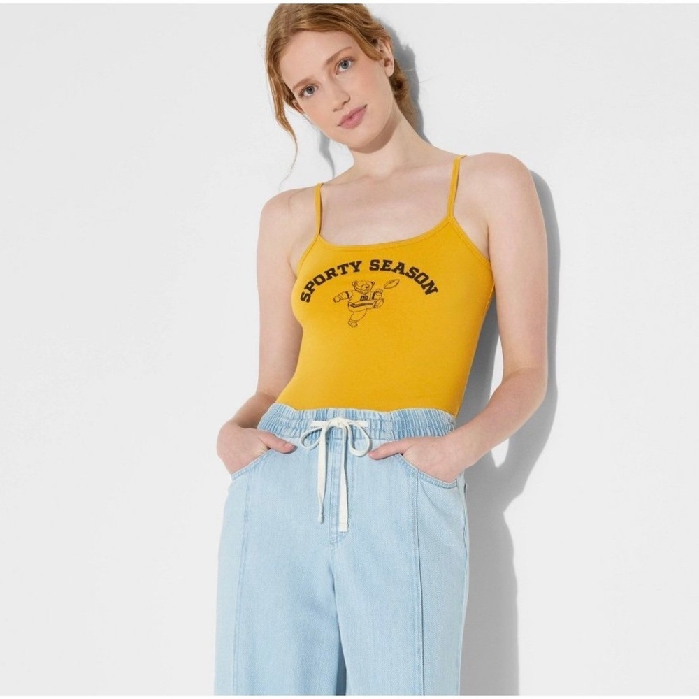 Wild Fable Sporty Season Camisole Graphic Tank Top Modern Women Large Yellow Top